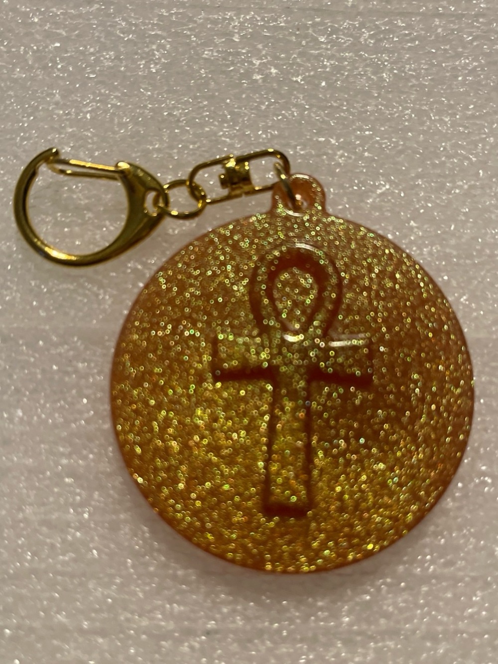 Gold Glitter Ankh Charm Keychain